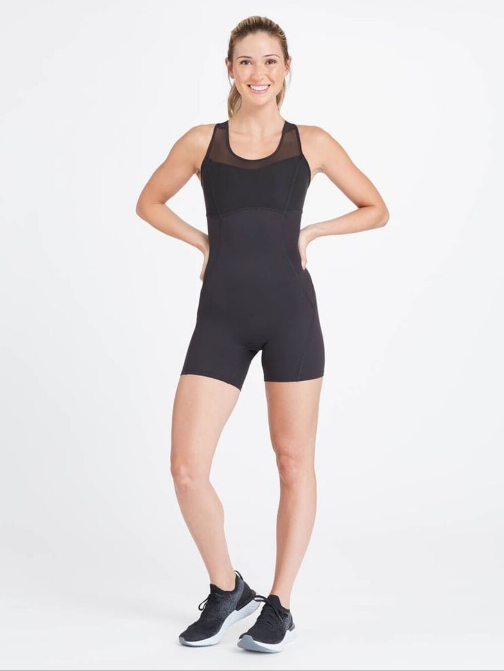SPANX Active Compression Unitard Shapewear Short Criss Cross Back Black NWT - M
